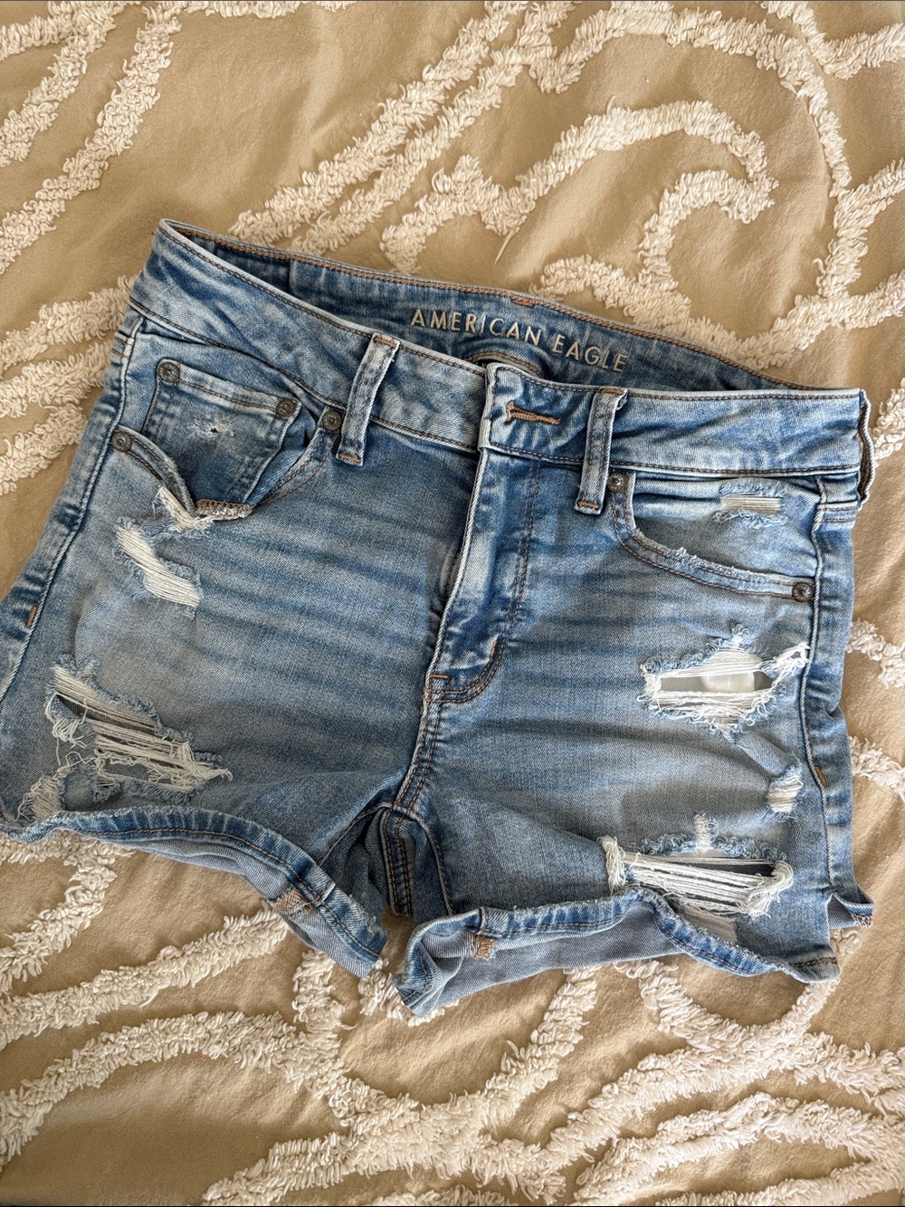American Eagle Outfitters Light Blue Ripped Denim Shorts